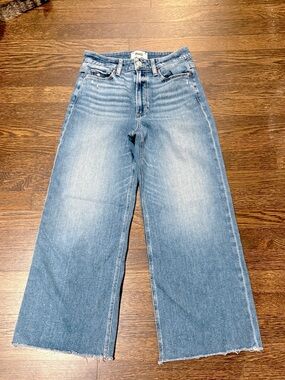 PAIGE Wide Leg Crop Jeans in Light Wash Blue